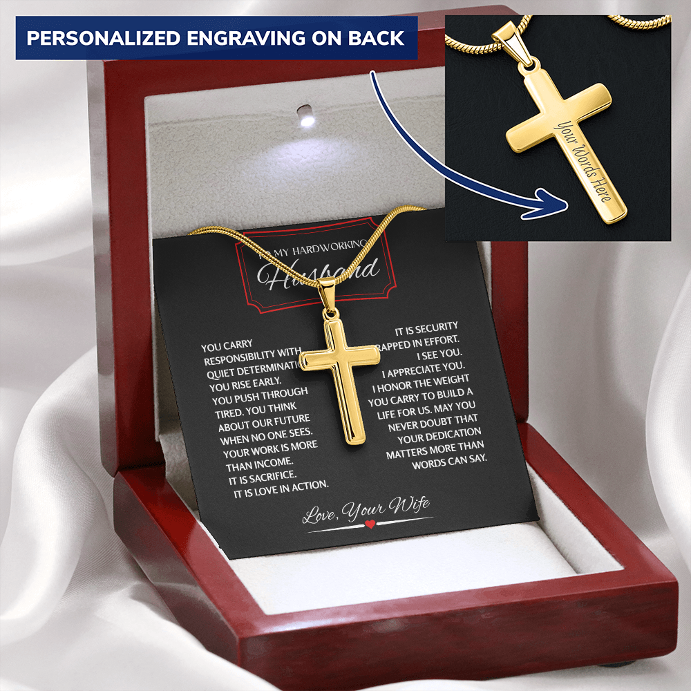 To My Hardworking Husband - Personalized Cross Necklace