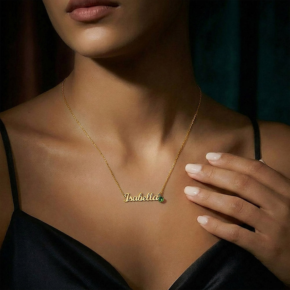 Custom Name Necklace with Single Birthstone