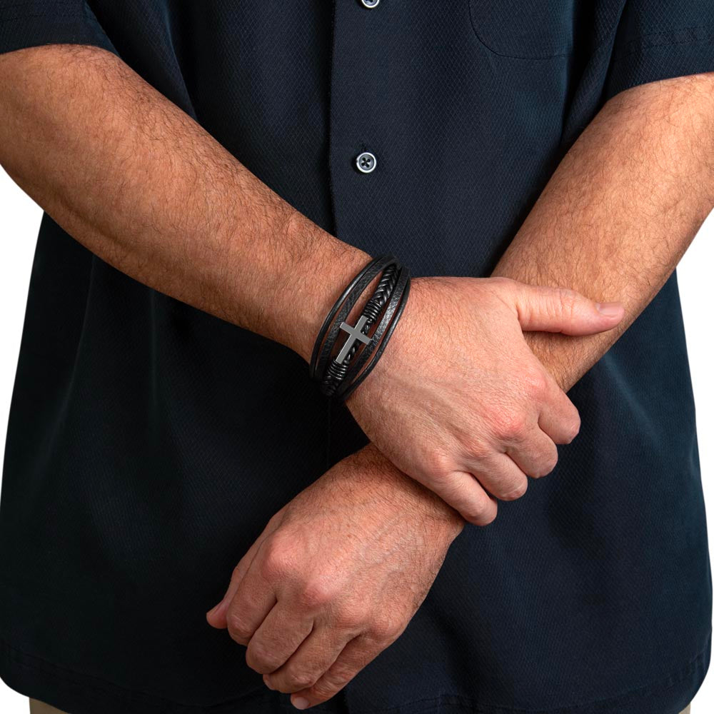 To My Husband - Men's Cross Leather Bracelet