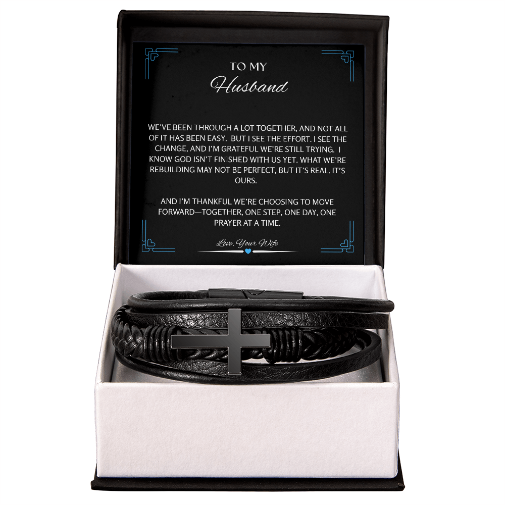 To My Husband - Men's Cross Leather Bracelet
