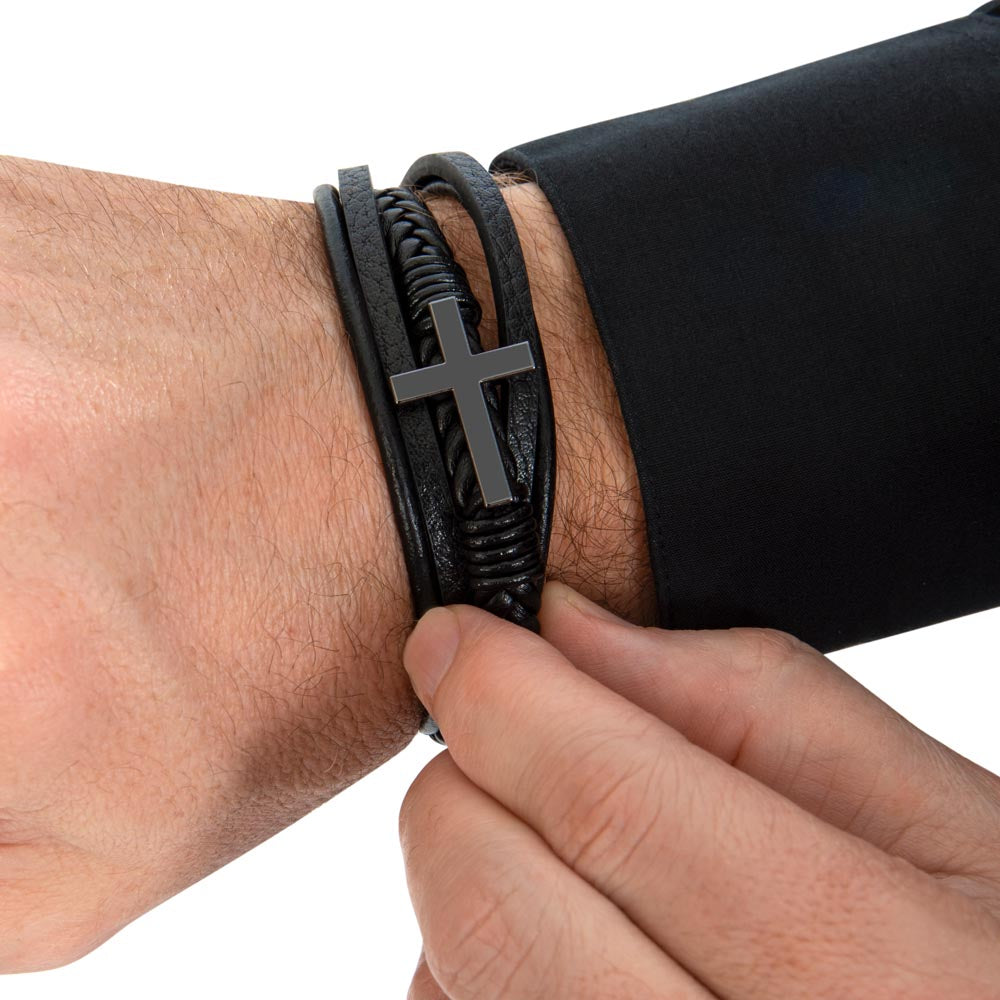 To My Husband - Men's Cross Leather Bracelet