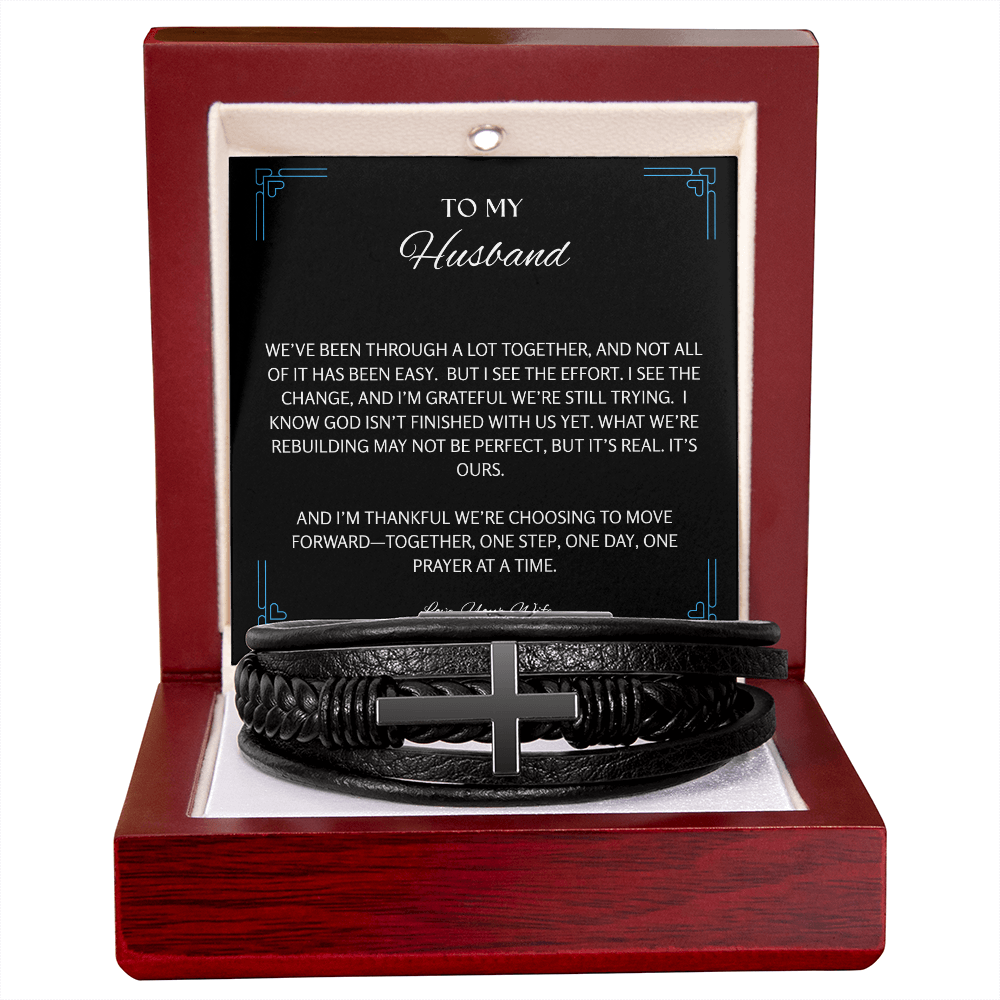 To My Husband - Men's Cross Leather Bracelet