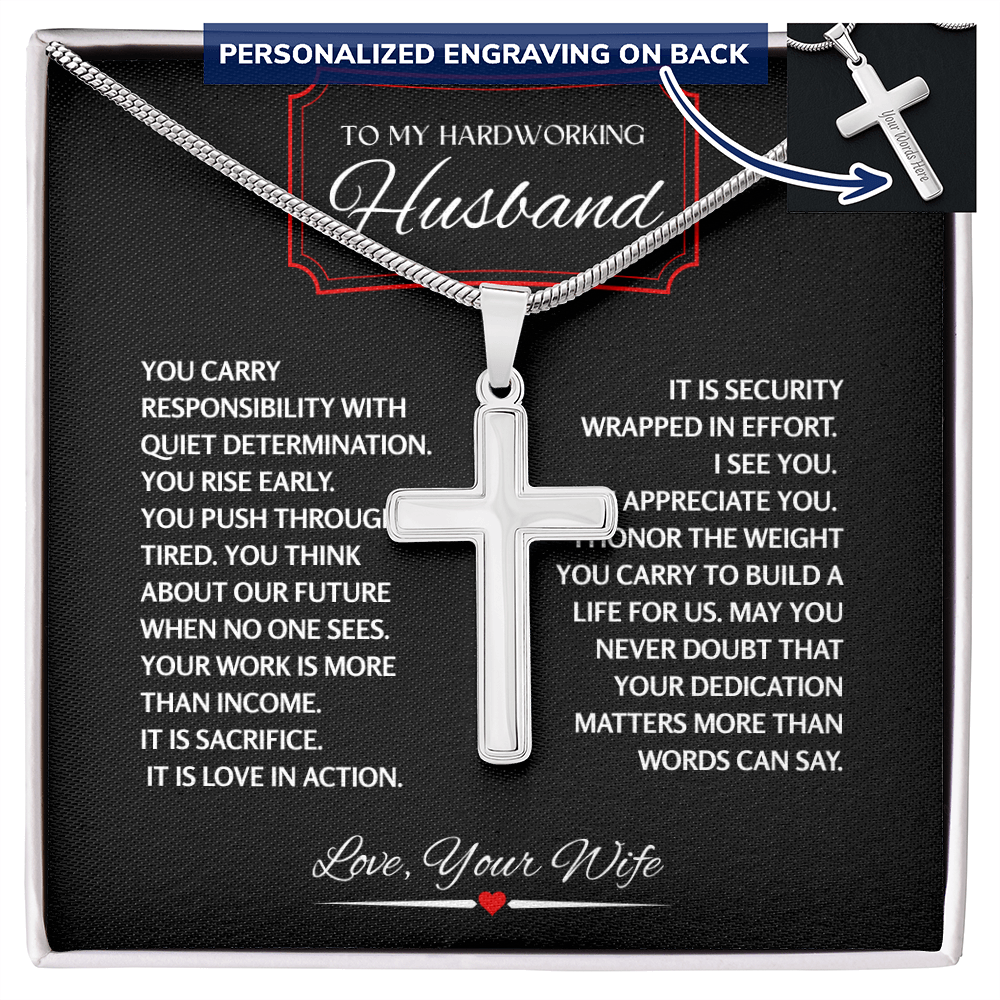 To My Hardworking Husband - Personalized Cross Necklace