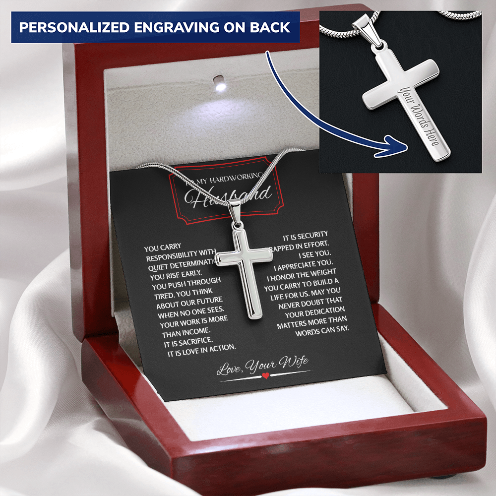 To My Hardworking Husband - Personalized Cross Necklace
