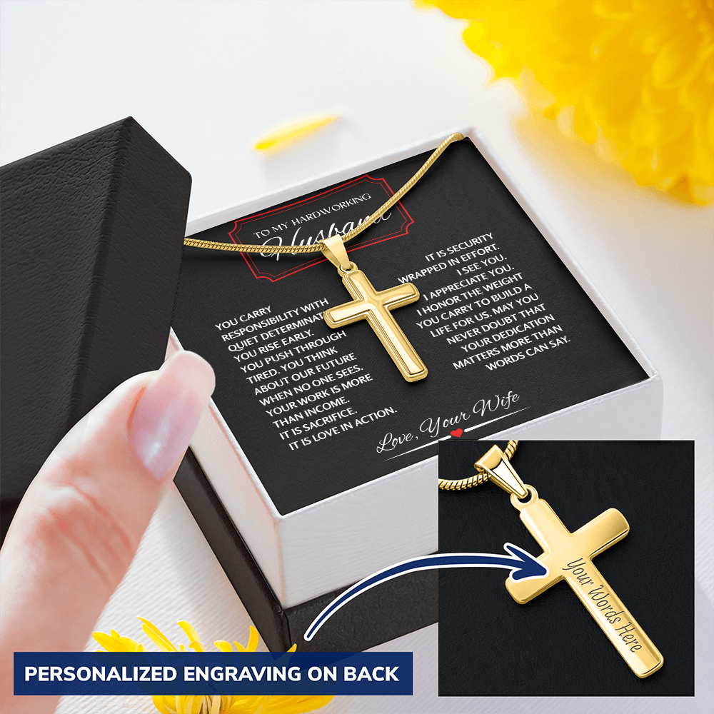 To My Hardworking Husband - Personalized Cross Necklace
