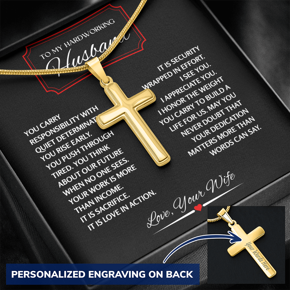 To My Hardworking Husband - Personalized Cross Necklace