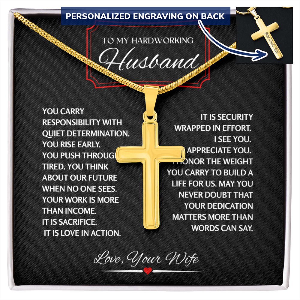 To My Hardworking Husband - Personalized Cross Necklace